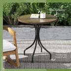 Outdoor Side Table,Patio Round Coffee Table with Steel Frame and Slat Tabletop
