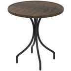 Outdoor Side Table,Patio Round Coffee Table with Steel Frame and Slat Tabletop