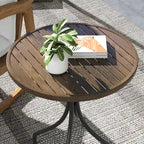 Outdoor Side Table,Patio Round Coffee Table with Steel Frame and Slat Tabletop