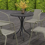 Outdoor Side Table,Patio Round Coffee Table with Steel Frame and Slat Tabletop