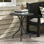 Outdoor Side Table,Patio Round Coffee Table with Steel Frame and Slat Tabletop