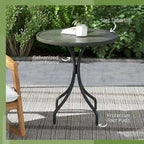 Outdoor Side Table,Patio Round Coffee Table with Steel Frame and Slat Tabletop