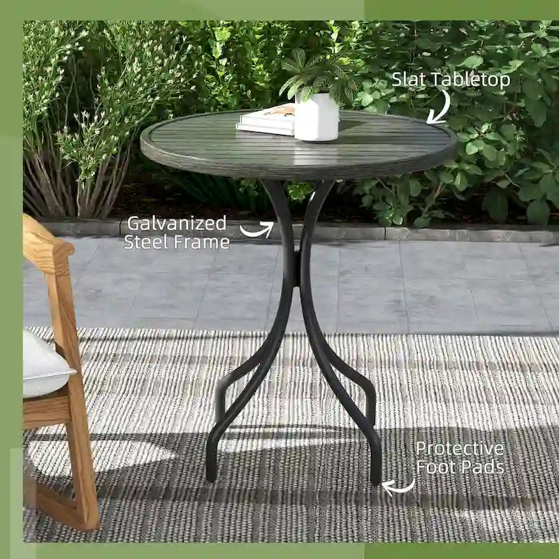 Outdoor Side Table,Patio Round Coffee Table with Steel Frame and Slat Tabletop
