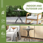 Outdoor Side Table,Patio Round Coffee Table with Steel Frame and Slat Tabletop