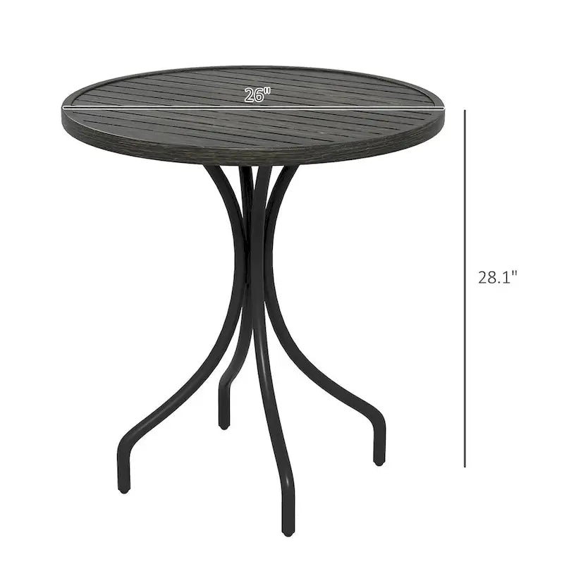Outdoor Side Table,Patio Round Coffee Table with Steel Frame and Slat Tabletop