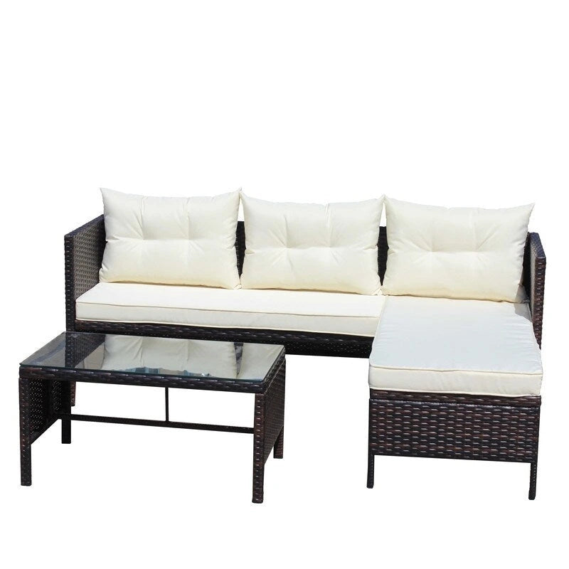 3 piece Outdoor Patio Wicker Rattan Sectional Sofa W/Cushions