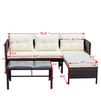 3 piece Outdoor Patio Wicker Rattan Sectional Sofa W/Cushions