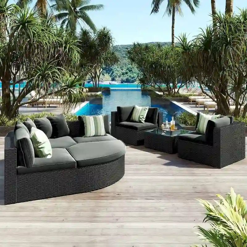 7 PCS Outdoor Wicker Sofa Set, Rattan Sofa Lounger