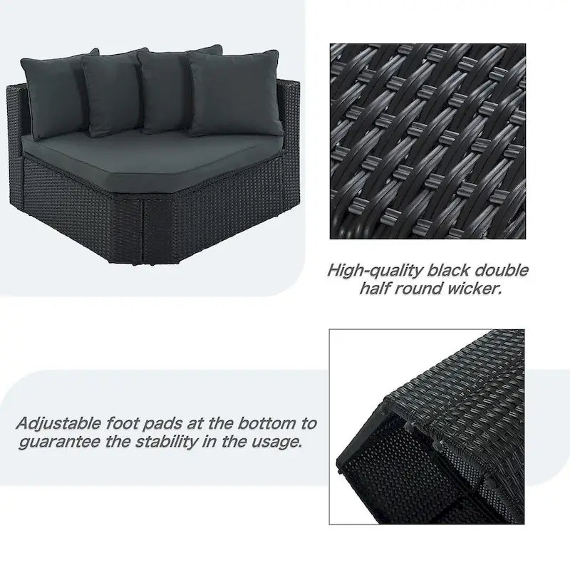 7 PCS Outdoor Wicker Sofa Set, Rattan Sofa Lounger