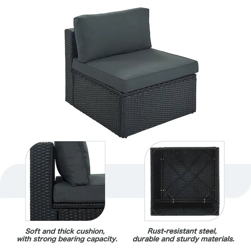 7 PCS Outdoor Wicker Sofa Set, Rattan Sofa Lounger
