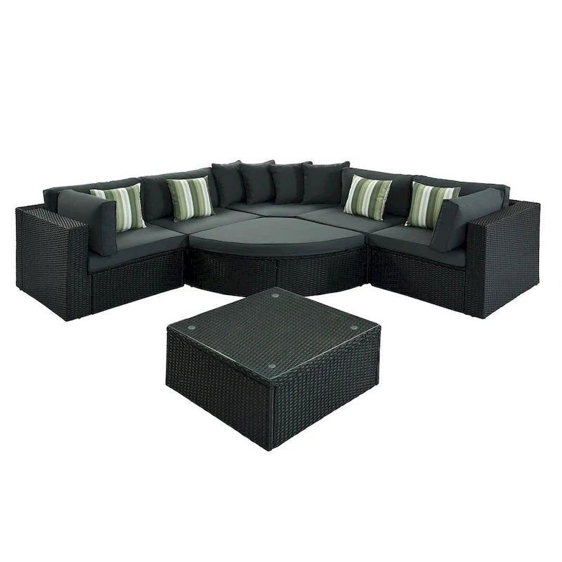 7 PCS Outdoor Wicker Sofa Set, Rattan Sofa Lounger