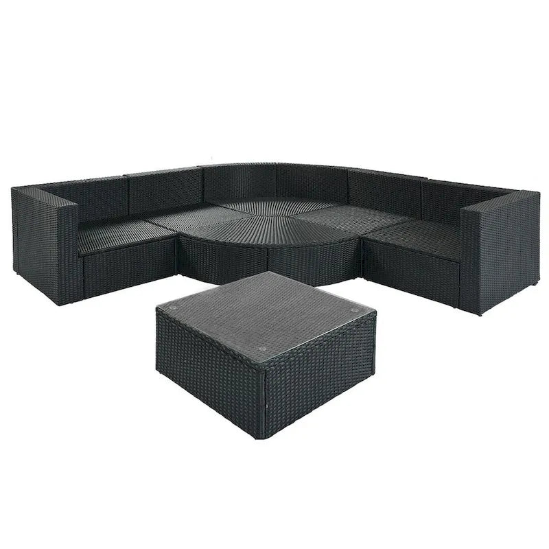 7 PCS Outdoor Wicker Sofa Set, Rattan Sofa Lounger
