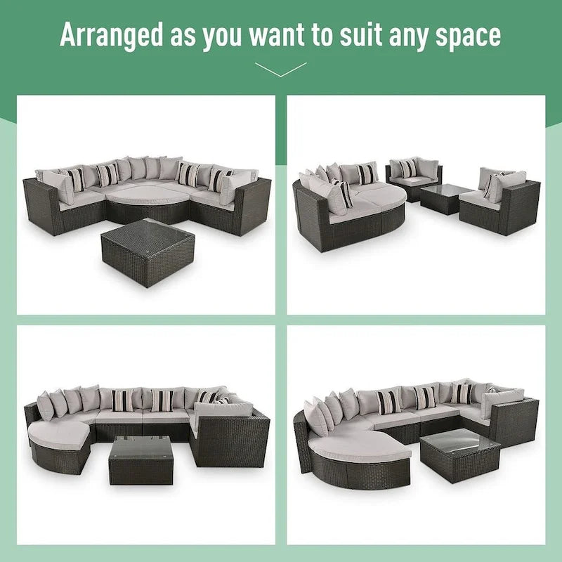 7 PCS Outdoor Wicker Sofa Set, Rattan Sofa Lounger