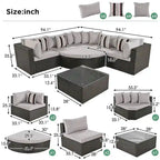 7 PCS Outdoor Wicker Sofa Set, Rattan Sofa Lounger