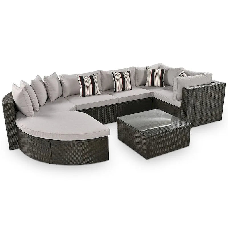 7 PCS Outdoor Wicker Sofa Set, Rattan Sofa Lounger