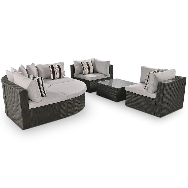 7 PCS Outdoor Wicker Sofa Set, Rattan Sofa Lounger