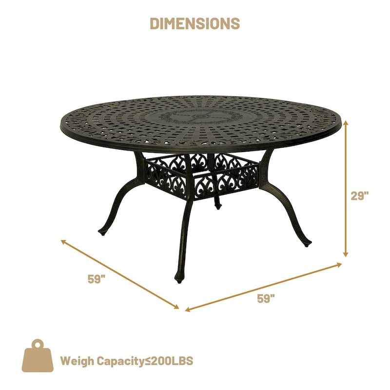 59 Elegant Openwork Cast Aluminum Round Table - Bronze