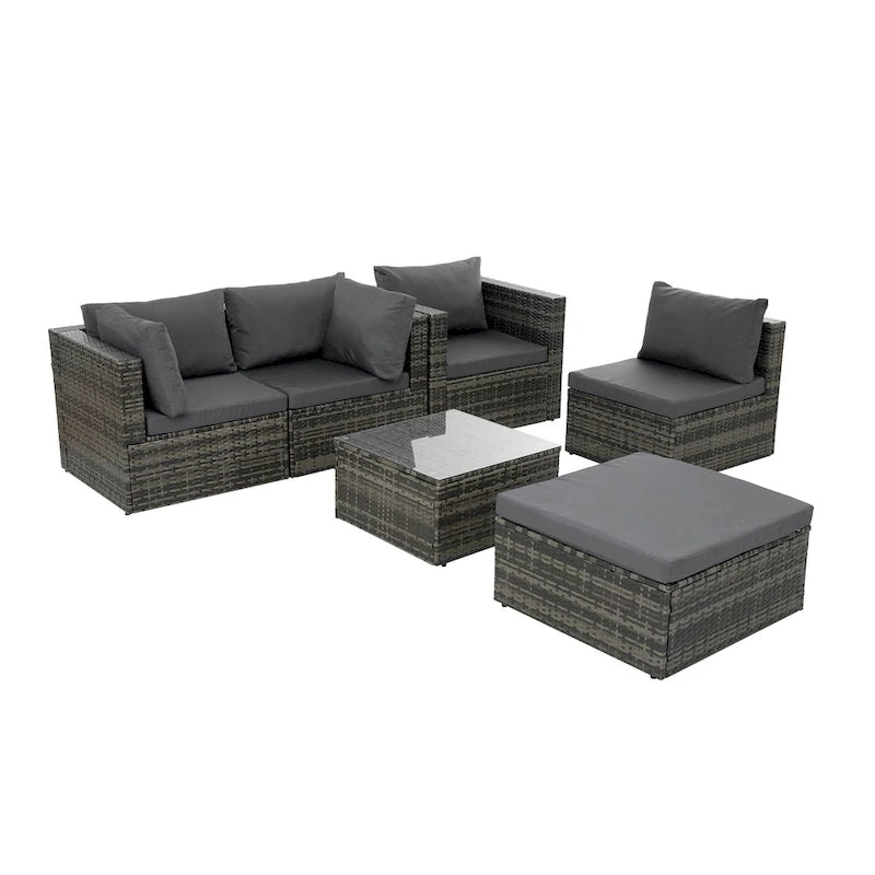 Patio Furniture, Outdoor Furniture, Seasonal PE Wicker Furniture, 6 Set Wicker Furniture With Tempered Glass Coffee Table
