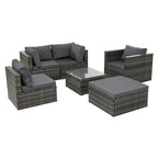 Patio Furniture, Outdoor Furniture, Seasonal PE Wicker Furniture, 6 Set Wicker Furniture With Tempered Glass Coffee Table