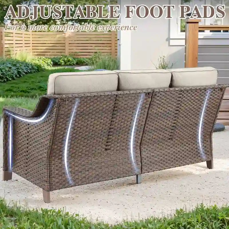 Outdoor Sofa with Chairs, Ottomans - Brown