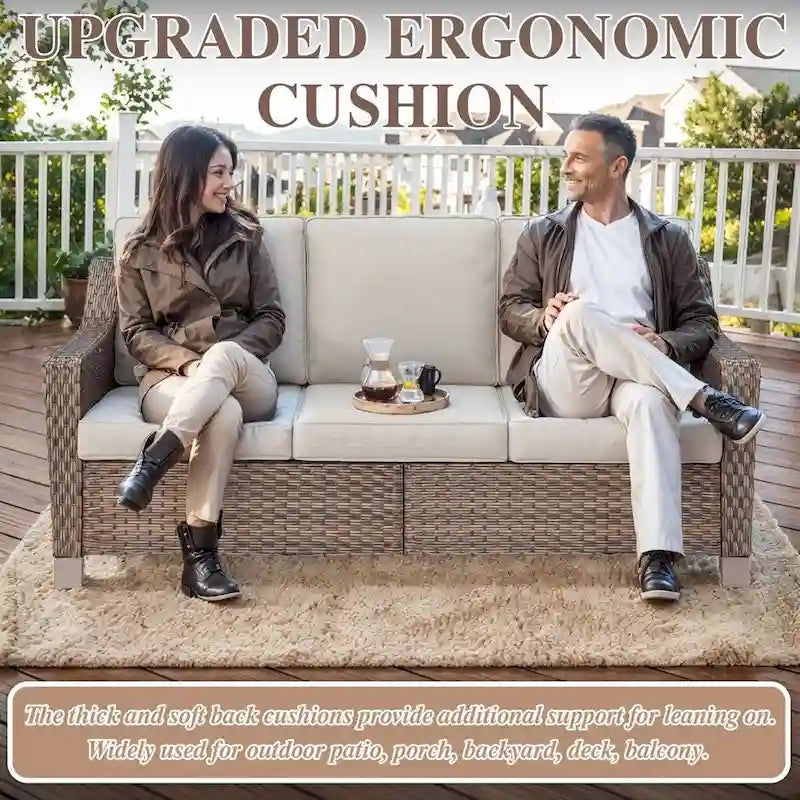 Outdoor Sofa with Chairs, Ottomans - Brown