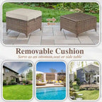 Outdoor Sofa with Chairs, Ottomans - Brown