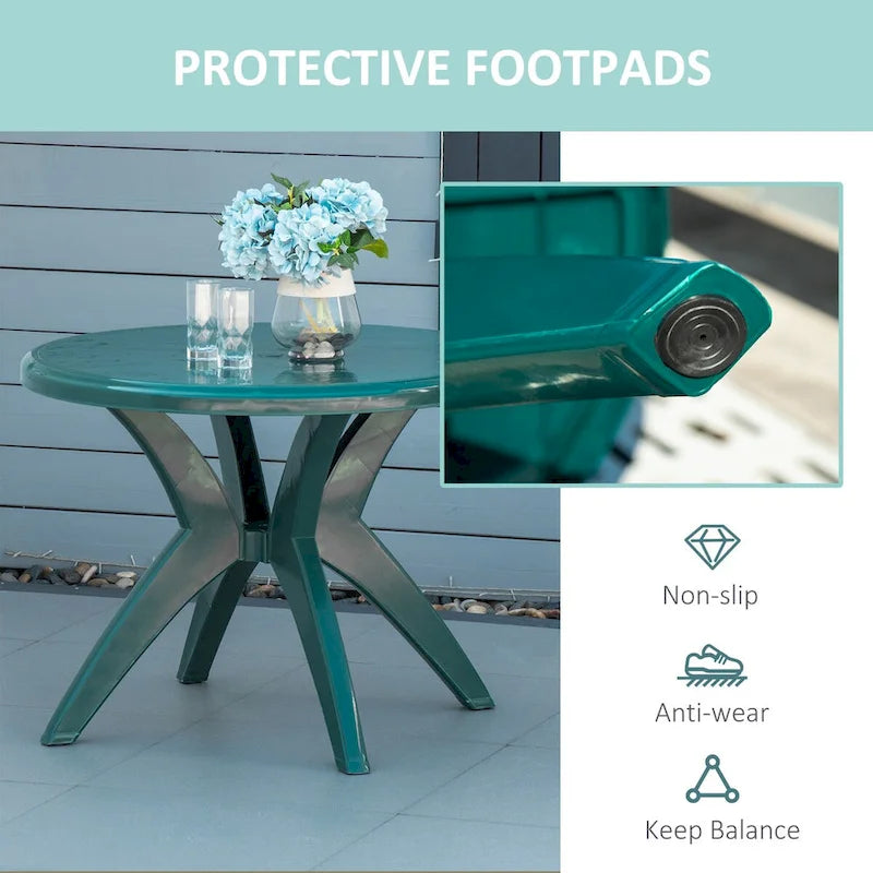 36.25 Dia Round Plastic Patio Table with Umbrella Hole, Outdoor Bistro Dining Table, for Bar, Garden, Backyard, Poolside, Yard