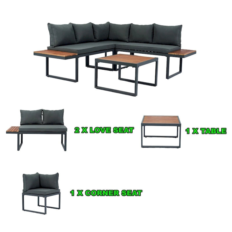Set of 4 L Shaped Patio Wicker Conversation Set Outdoor 5 Seater Sectional Sofa with Side Table & Coffee Table