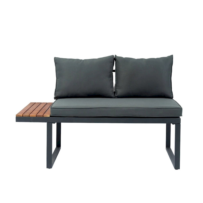 Set of 4 L Shaped Patio Wicker Conversation Set Outdoor 5 Seater Sectional Sofa with Side Table & Coffee Table