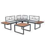Set of 4 L Shaped Patio Wicker Conversation Set Outdoor 5 Seater Sectional Sofa with Side Table & Coffee Table