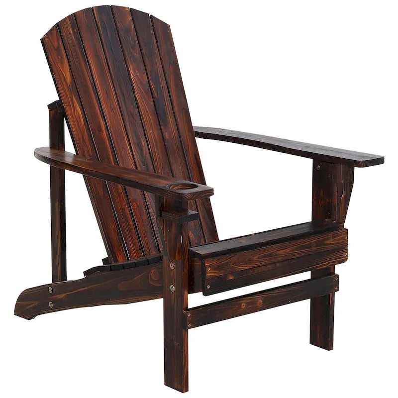 Wooden Adirondack Chair, Outdoor Patio Lawn Chair with Cup Holder, Weather Resistant Lawn Furniture, Classic Lounge