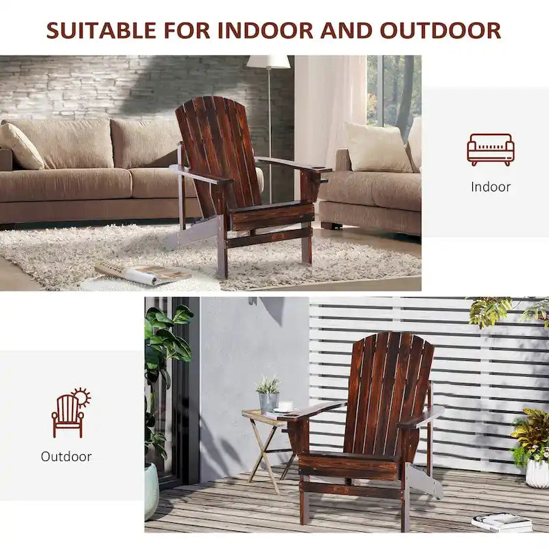 Wooden Adirondack Chair, Outdoor Patio Lawn Chair with Cup Holder, Weather Resistant Lawn Furniture, Classic Lounge