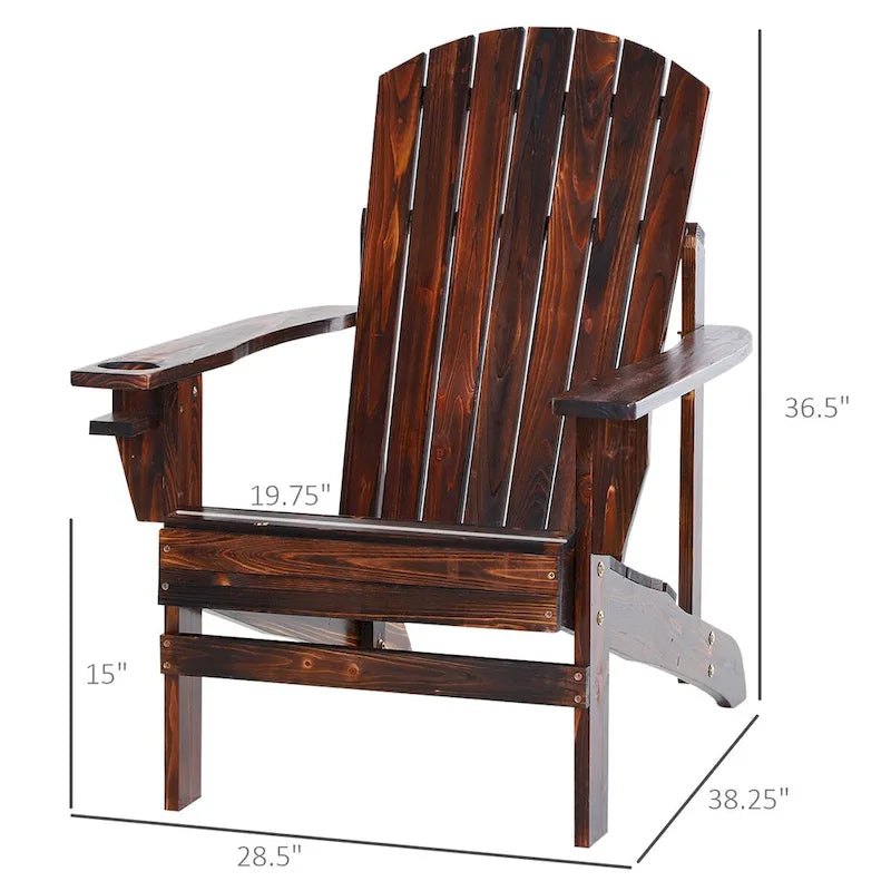 Wooden Adirondack Chair, Outdoor Patio Lawn Chair with Cup Holder, Weather Resistant Lawn Furniture, Classic Lounge
