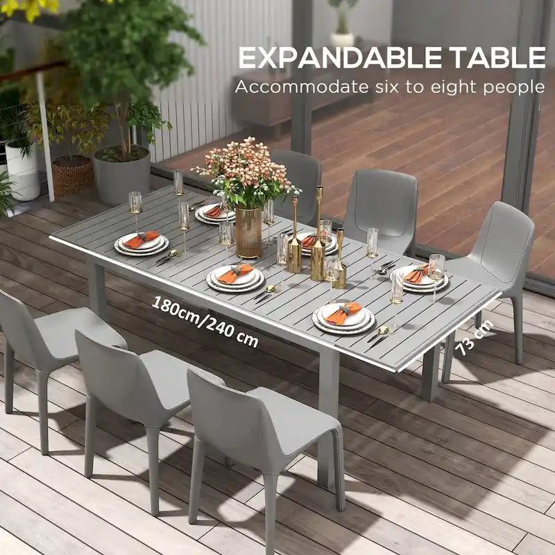 Expandable Patio Table, Rectangle Patio Table, Outdoor Dining Table for 6-8 People with Aluminum Frame & Slatted Tabletop