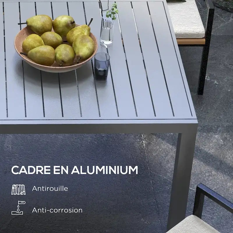 Expandable Patio Table, Rectangle Patio Table, Outdoor Dining Table for 6-8 People with Aluminum Frame & Slatted Tabletop