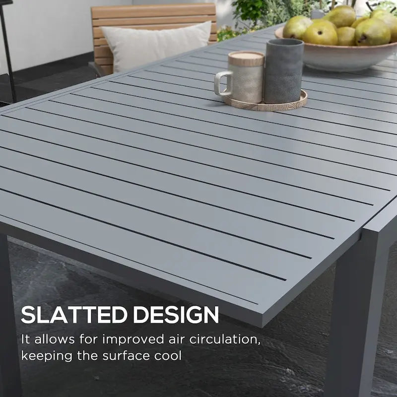 Expandable Patio Table, Rectangle Patio Table, Outdoor Dining Table for 6-8 People with Aluminum Frame & Slatted Tabletop