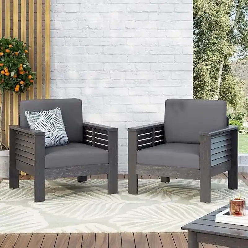 Outdoor Acacia Wood Club Chairs w/ Cushions, Patio Chairs Set of 2