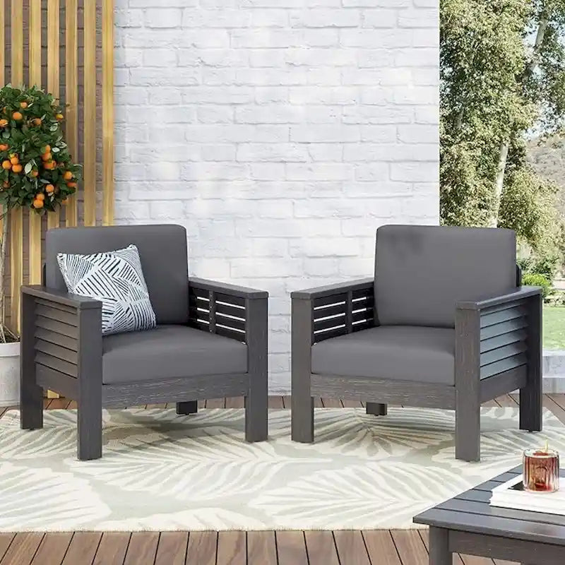 Outdoor Acacia Wood Club Chairs w/ Cushions, Patio Chairs Set of 2