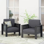 Outdoor Acacia Wood Club Chairs w/ Cushions, Patio Chairs Set of 2