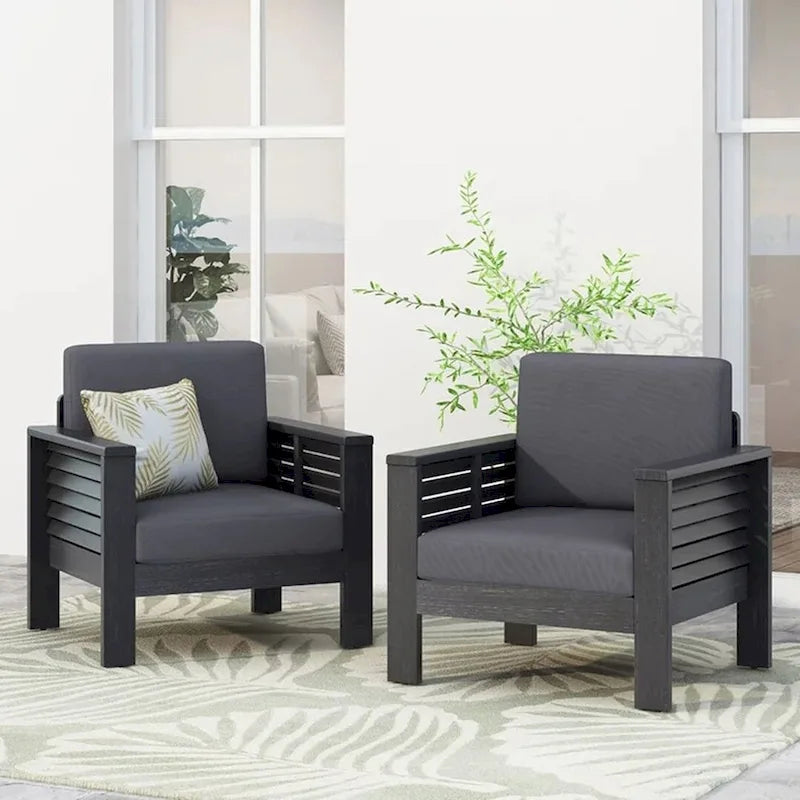 Outdoor Acacia Wood Club Chairs w/ Cushions, Patio Chairs Set of 2