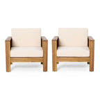 Outdoor Acacia Wood Club Chairs w/ Cushions, Patio Chairs Set of 2