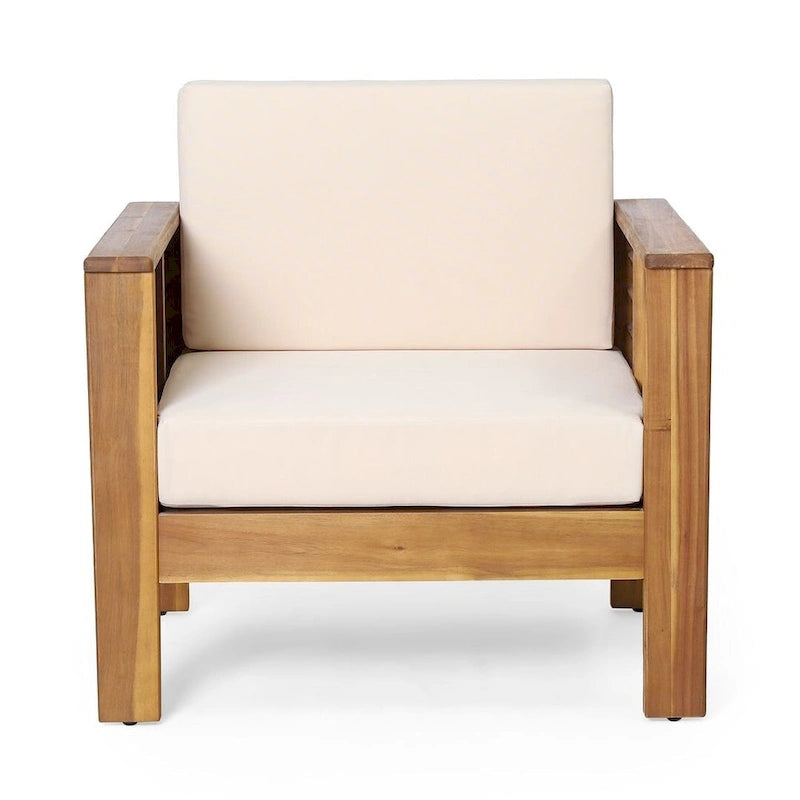 Outdoor Acacia Wood Club Chairs w/ Cushions, Patio Chairs Set of 2