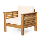 Outdoor Acacia Wood Club Chairs w/ Cushions, Patio Chairs Set of 2