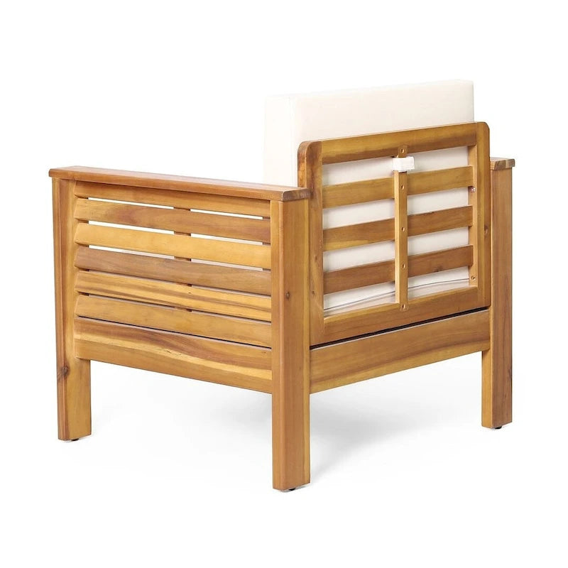 Outdoor Acacia Wood Club Chairs w/ Cushions, Patio Chairs Set of 2