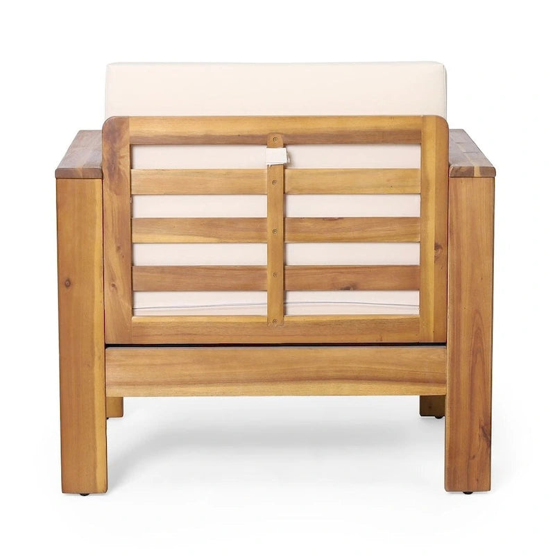 Outdoor Acacia Wood Club Chairs w/ Cushions, Patio Chairs Set of 2