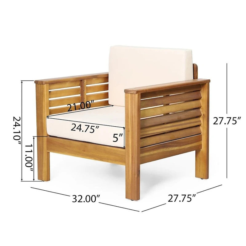 Outdoor Acacia Wood Club Chairs w/ Cushions, Patio Chairs Set of 2