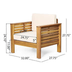 Outdoor Acacia Wood Club Chairs w/ Cushions, Patio Chairs Set of 2
