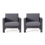 Outdoor Acacia Wood Club Chairs w/ Cushions, Patio Chairs Set of 2