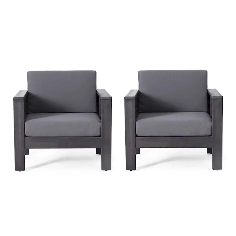 Outdoor Acacia Wood Club Chairs w/ Cushions, Patio Chairs Set of 2