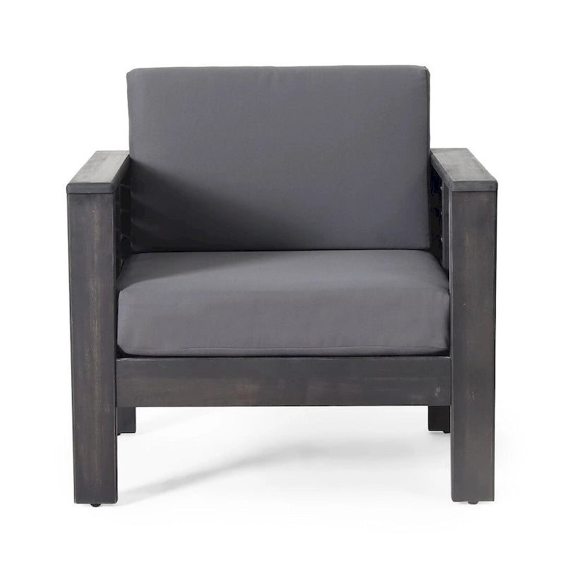 Outdoor Acacia Wood Club Chairs w/ Cushions, Patio Chairs Set of 2